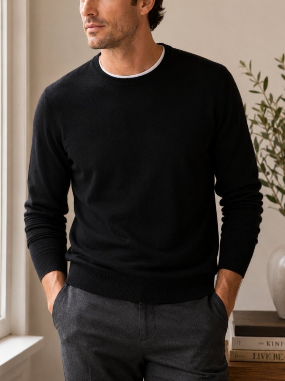 J. Crew Merino Wool Blend Crewneck Sweater Black Pullover Men's Small AP638